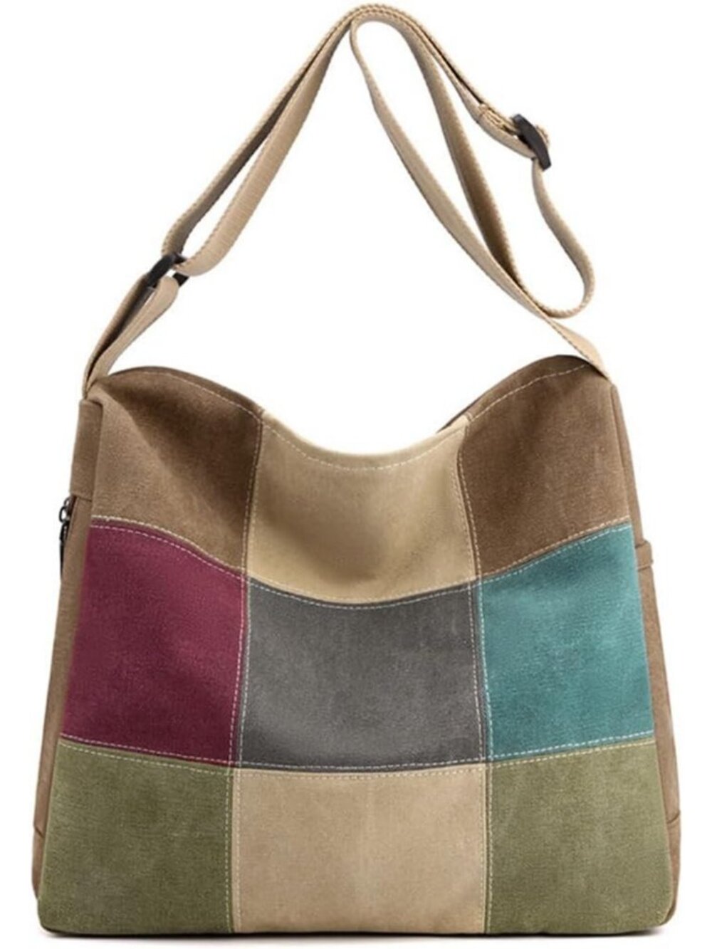 Colorful Multi-Pocket Canvas Tote Bag - Versatile Crossbody & Top Handle Satchel